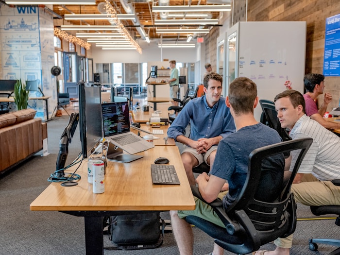 Team members working together in an office